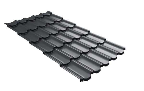 Металлочерепица квинта плюс с 3D резом 0,5 Quarzit lite RAL 7024 мокрый асфальт купить в Орске